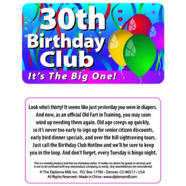 Pocket Card PC006 - 30th birthday club